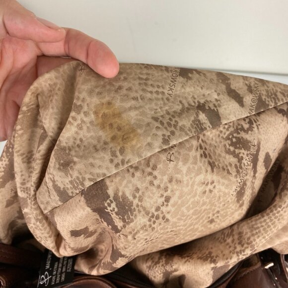 B. Makowsky Leather Rose Gold Purse Satchel Brown Chain Detail Alice Nappa - Picture 7 of 8